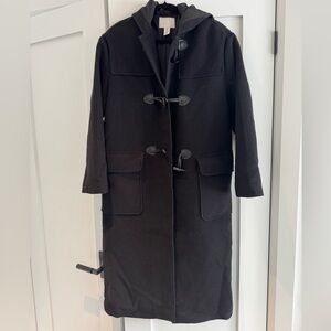 H&M Black Long Wool Toggle Pea Coat